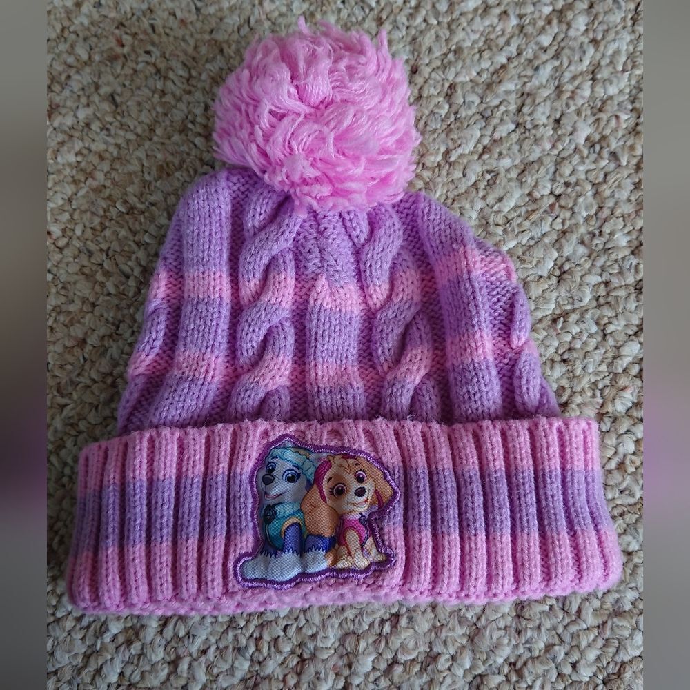 Nickelodeon Paw Patrol Toddler Knit Beanie Winter Hat in Pink & Purple Age 2-4